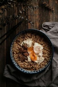 High angle view of breakfast in bowl on table