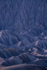 Rear view of man on snowcapped mountains