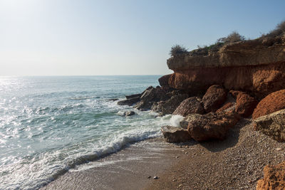 Scenic view of sea against clear sky