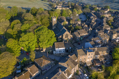 High angle view of buildings in city