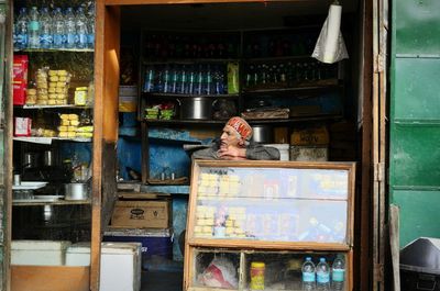 View of man in bus