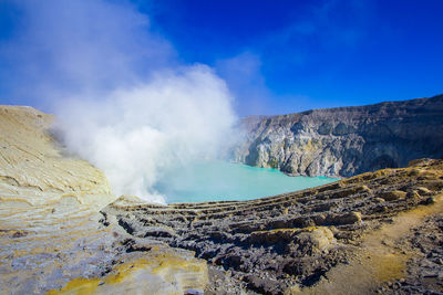 Ijen crater landscape from the crater, east java, indonesia