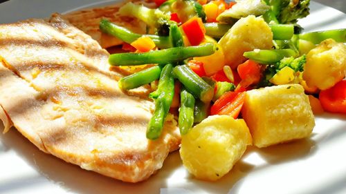 Close-up of chopped vegetables in plate