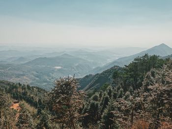 High angle view of mountains against sky