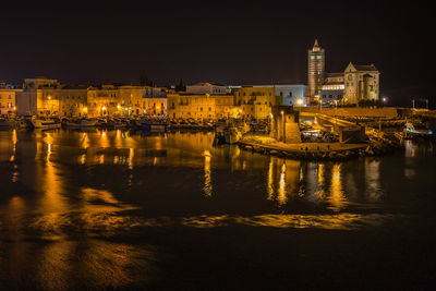 Illuminated buildings in city at night