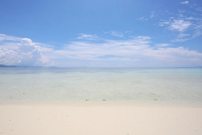 Scenic view of sea against blue sky