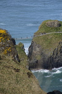 Scenic view of sea by cliff