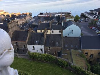 High angle view of buildings in town