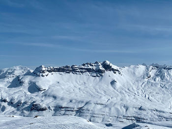 Snow covered landscape against sky