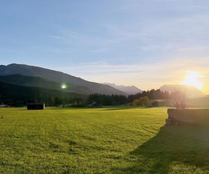 Scenic view of field against sky during sunset