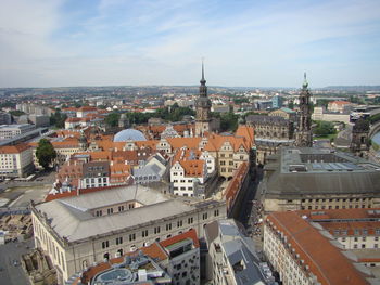 High angle view of buildings in city