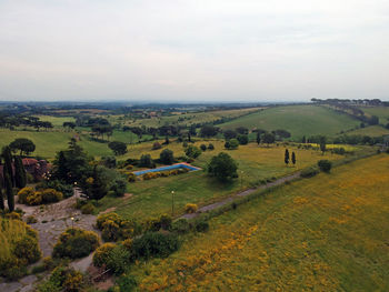 Scenic view of agricultural landscape against sky