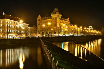 Reflection of illuminated buildings in water at night