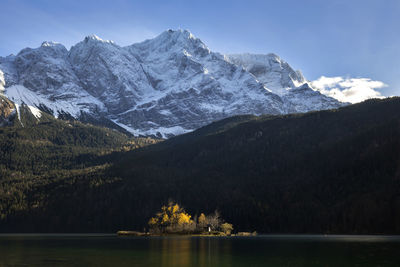 Scenic view of snowcapped mountains against sky