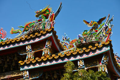 Low angle view of colorful traditional building against clear sky