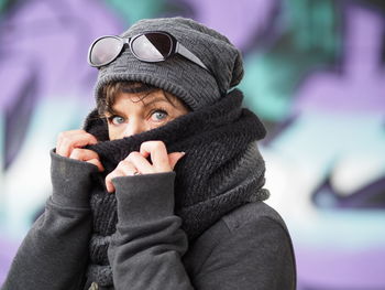 Portrait of woman wearing warm clothes