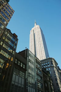 Low angle view of empire state building against clear sky