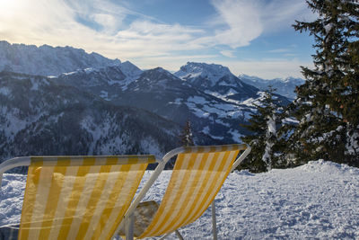 Scenic view of snowcapped mountains against sky