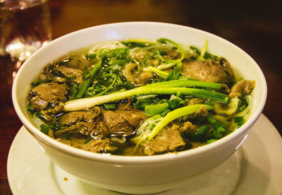 High angle view of soup in bowl