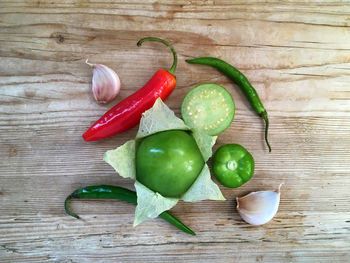 High angle view of vegetables on table