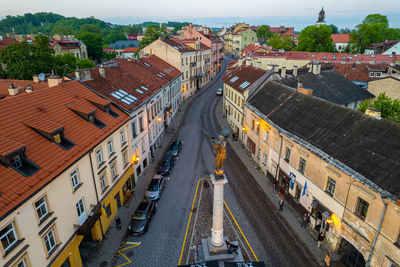 High angle view of buildings in city