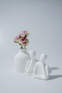 Close-up of figurines on white background