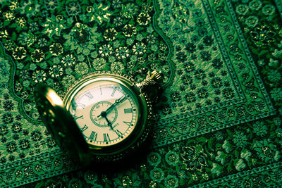 High angle view of clock on plants