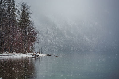 Scenic view of lake against sky during winter