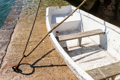 High angle view of rope on bridge