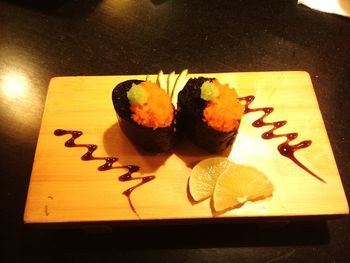 High angle view of dessert in plate on table