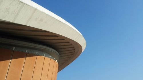 Low angle view of building against clear blue sky