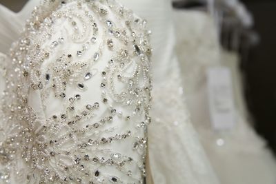 Detail of crystal design on wedding dress