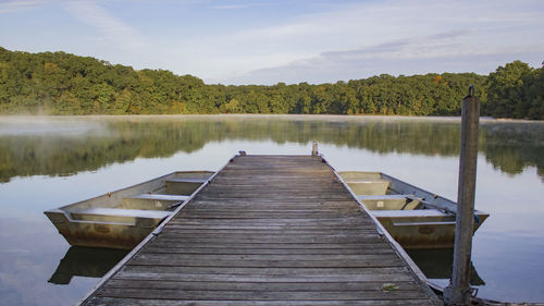 Pier over lake against sky