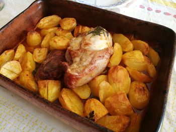 High angle view of bread in container