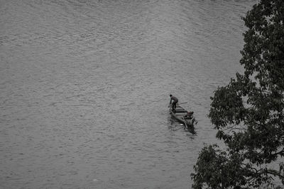 High angle view of man in sea