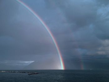 Scenic view of rainbow over sea against sky