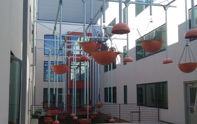 Lanterns hanging in building