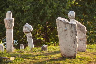 Stone cross in cemetery