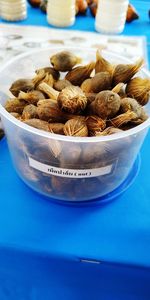 High angle view of food in container on table