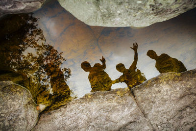 High angle view of people in cave