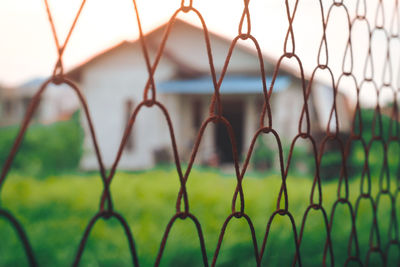 Close-up of barbed wire fence