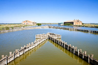 Scenic view of lake against blue sky