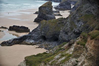 High angle view of rocks on beach