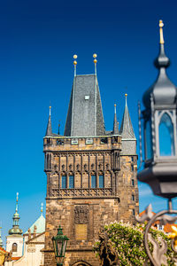 Low angle view of building against blue sky