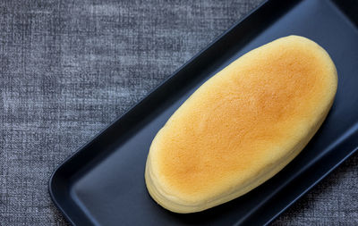 High angle view of bread in plate on table