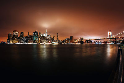 Illuminated buildings at waterfront