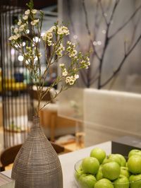 Close-up of apples in vase on table