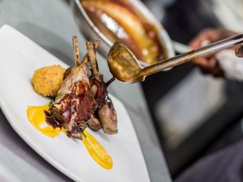 Close-up of meat served in plate