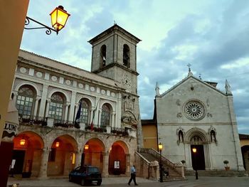 Exterior of church against sky at dusk