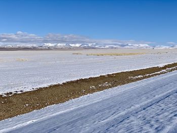 Scenic view of snowcapped mountains against sky